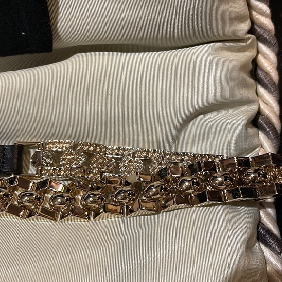St John Gold Chain belt with black leather Size M-L with duster bag. main image 6